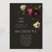 Donker Bloemig Huwelijksprogramma Elegant Bourgond Programmakaart (Voorkant)