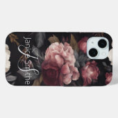 Donker bloemmonogram Case-Mate iPhone case (Achterkant (horizontaal))