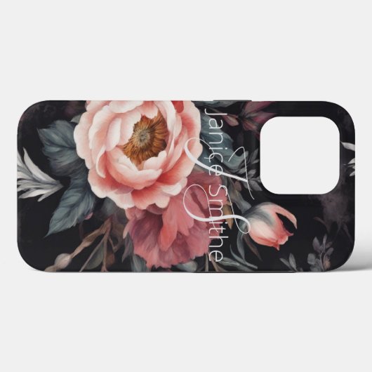 Donker bloemmonogram Case-Mate iPhone case (Achterkant (horizontaal))