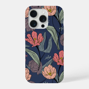 Donker Bloemmotief Tulp Patroon Hoesje iPhone 15 Pro Case