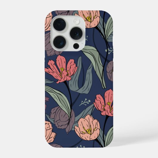 Donker Bloemmotief Tulp Patroon Hoesje iPhone Hoesje (Achterkant)