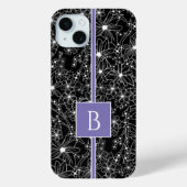 Donker bloemmotief zwart Paarse schets monogram Case-Mate iPhone Case (Achterkant)