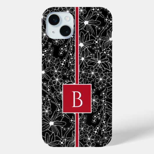 Donker bloemmotief zwart rood schets monogram Case-Mate iPhone case (Achterkant)