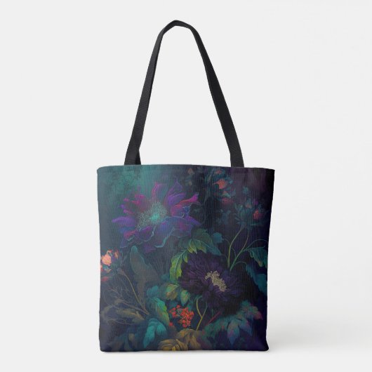 Donker bloemontwerp tote bag (Achterkant)