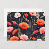 Donker Bloempatroon Met Poppies Briefkaart (Voorkant / Achterkant)