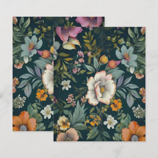 Donker  Bloempatroon Papier Briefpapier (Voorkant / Achterkant)