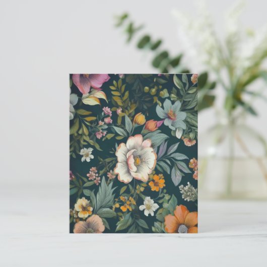 Donker  Bloempatroon Papier Briefpapier (Staand voorkant)