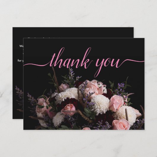 Donker  bordeaux Bloemen Dank u Briefkaart (Voorkant / Achterkant)