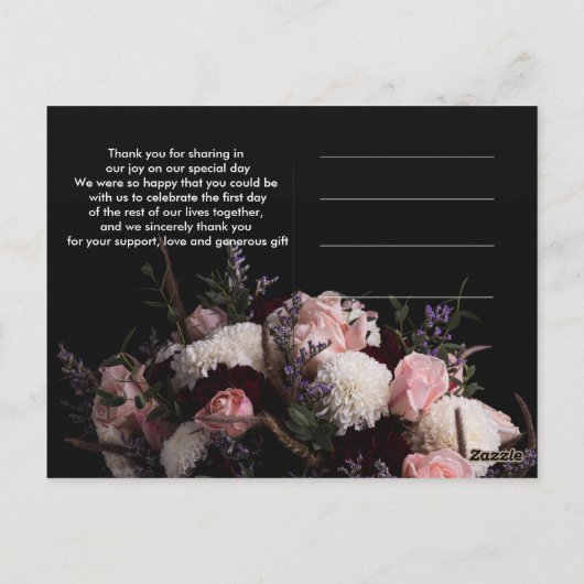 Donker bordeaux Bloemen Dank u Briefkaart (Achterkant)