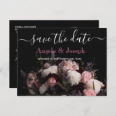 Donker  bordeaux Bloemen Save the Date A Aankondigingskaart (Voorkant / Achterkant)