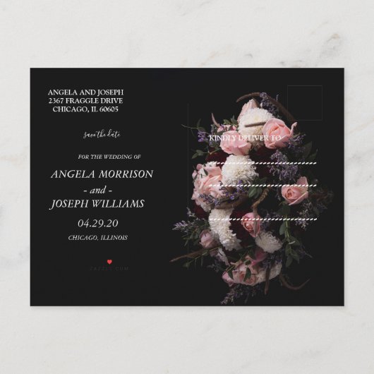 Donker  bordeaux Bloemen Save the Date A Aankondigingskaart (Achterkant)