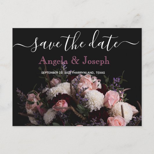 Donker  bordeaux Bloemen Save the Date A Aankondigingskaart (Voorkant)