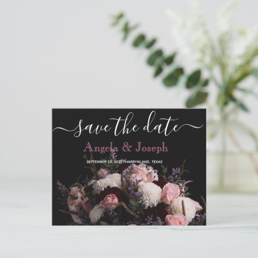 Donker  bordeaux Bloemen Save the Date A Aankondigingskaart (Staand voorkant)