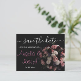 Donker bordeaux Bloemen Save the Date A Aankondigingskaart