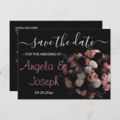 Donker bordeaux Bloemen Save the Date A Aankondigingskaart (Voorkant / Achterkant)