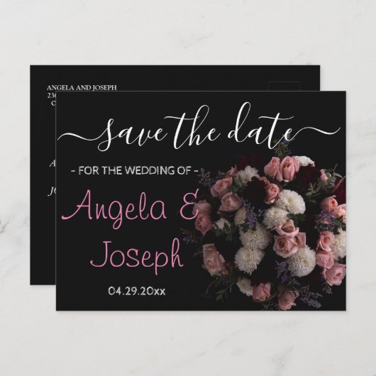 Donker  bordeaux Bloemen Save the Date A Aankondigingskaart (Voorkant / Achterkant)