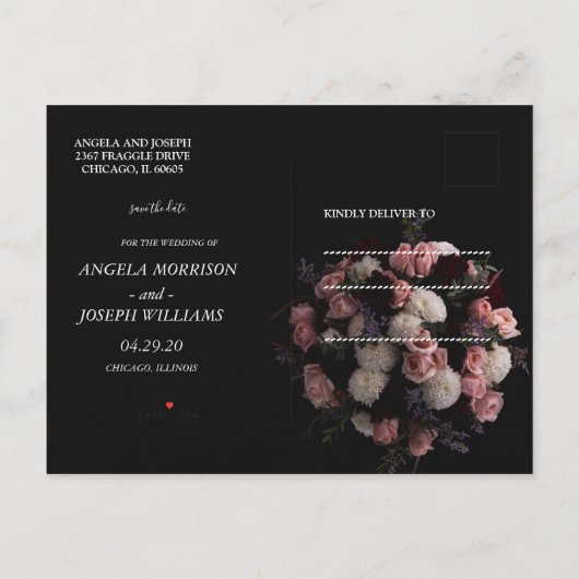 Donker  bordeaux Bloemen Save the Date A Aankondigingskaart (Achterkant)