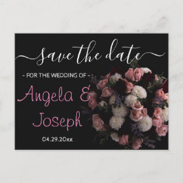 Donker  bordeaux Bloemen Save the Date A Aankondigingskaart