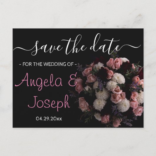 Donker  bordeaux Bloemen Save the Date A Aankondigingskaart (Voorkant)