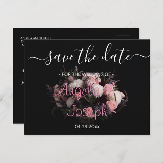 Donker  bordeaux Bloemen Save the Date Aankondigingskaart (Voorkant / Achterkant)