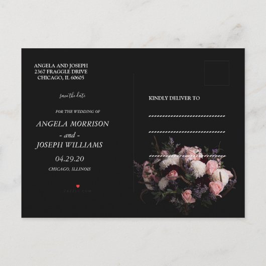 Donker  bordeaux Bloemen Save the Date Aankondigingskaart (Achterkant)