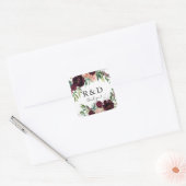 Donker bordeaux & Blush roze bloemige monogram - Vierkante Sticker (Envelop)