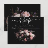 Donker  bordeaux Floral RSVP Briefkaart (Voorkant / Achterkant)