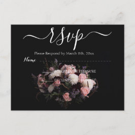 Donker  bordeaux Floral RSVP Briefkaart