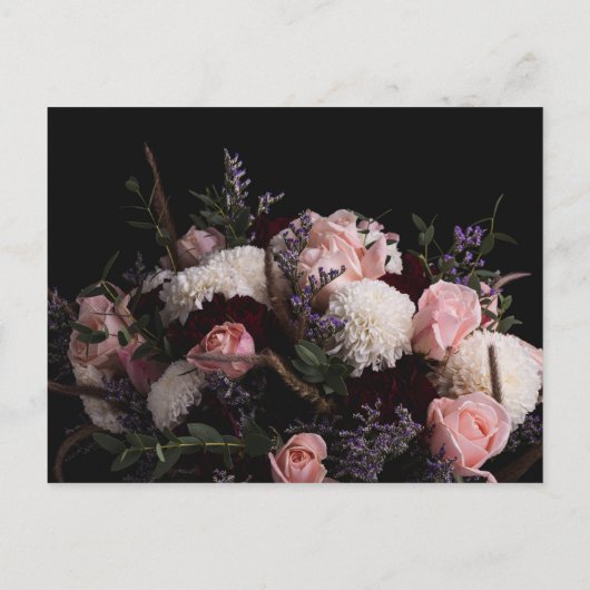 Donker bordeaux Floral RSVP Briefkaart (Achterkant)