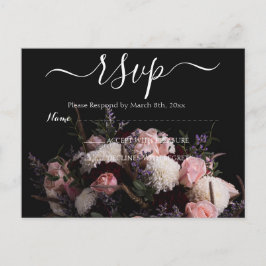 Donker  bordeaux Floral RSVP Briefkaart