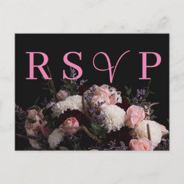Donker bordeaux Floral RSVP Invitation Uitnodiging Briefkaart