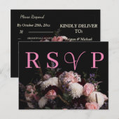 Donker  bordeaux Floral RSVP Invitation Uitnodiging Briefkaart (Voorkant / Achterkant)