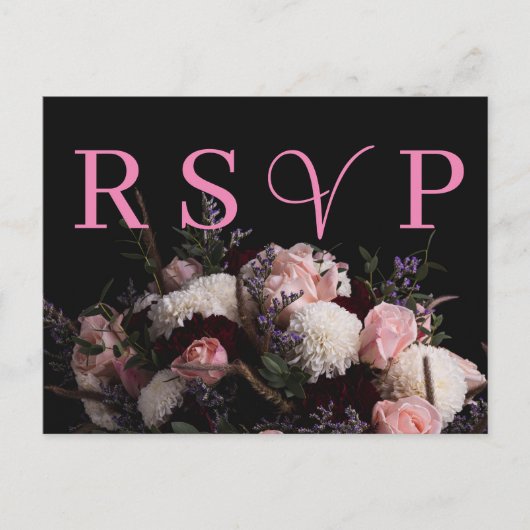 Donker  bordeaux Floral RSVP Invitation Uitnodiging Briefkaart (Voorkant)