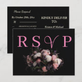 Donker bordeaux Floral RSVP Invitation Uitnodiging Briefkaart (Voorkant / Achterkant)