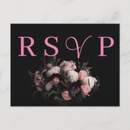 Donker  bordeaux Floral RSVP Invitation Uitnodiging Briefkaart