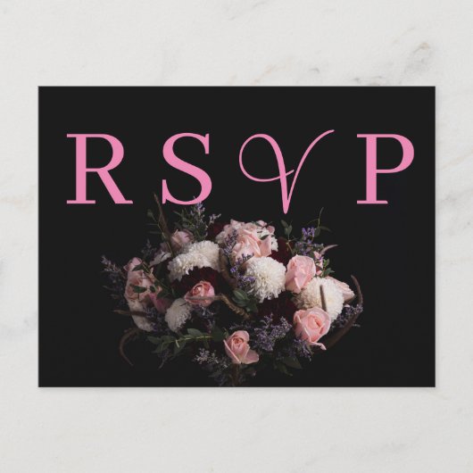 Donker bordeaux Floral RSVP Invitation Uitnodiging Briefkaart (Voorkant)