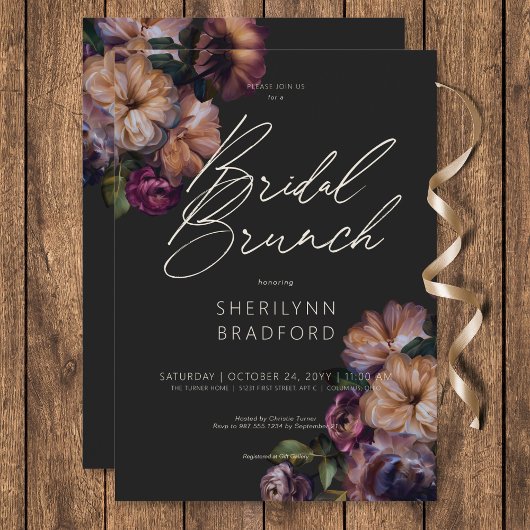  donker bordeaux & goud bloemenbruids brunch kaart