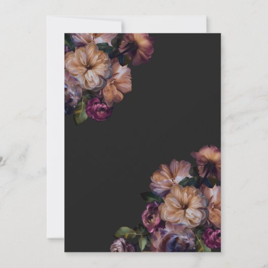  donker bordeaux & goud bloemenbruids brunch kaart (Achterkant)