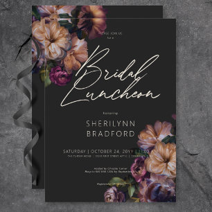 donker bordeaux & gouden bloemenbruids lunch kaart