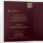 Donker bordeaux gouden foto bruiloft rvp details drieluik uitnodiging (Binnenzijde eerst)