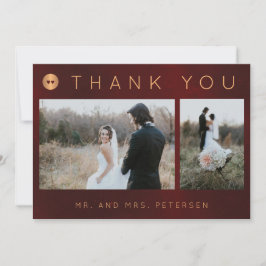 Donker bordeaux gouden winter bruiloft foto collag bedankkaart