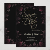 Donker bordeaux Rozen zwart Save the Date Kaart (Voorkant / Achterkant)