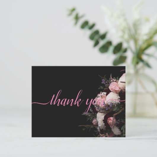 Donker  bordeauxrood Bloemen Dank u PostC Briefkaart (Staand voorkant)