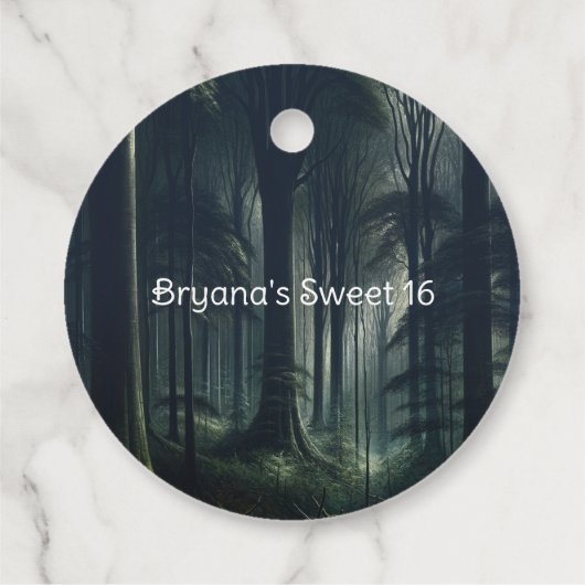 Donker bos bij Twilight Sweet 16 Bedankjes Labels (Achterkant)