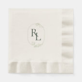 Donker Bos Groen Ecru Bloemen Monogram Bruiloft Servet (Voorkant)