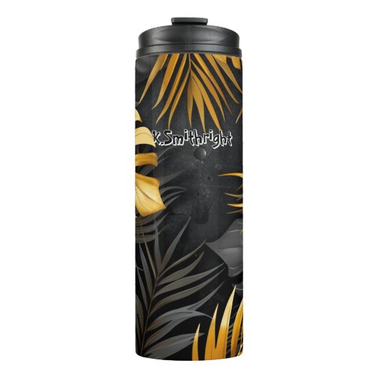 Donker bos met gouden hoogtepunten thermosbeker (Voorkant)