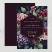 Donker botanisch burgundy bruiloftsfeest kaart (Voorkant / Achterkant)