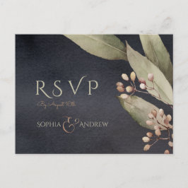 Donker botanisch groen rustiek bruiloft RSVP Uitnodiging Briefkaart