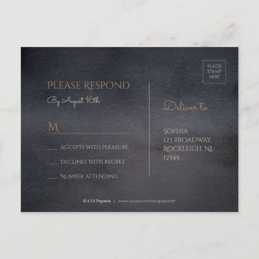 Donker botanisch groen rustiek bruiloft RSVP Uitnodiging Briefkaart (Achterkant)