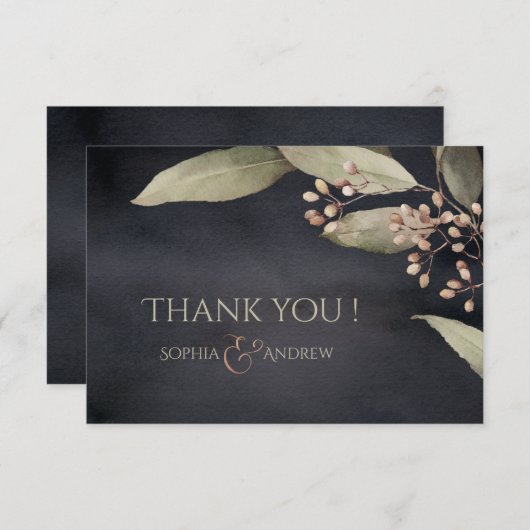 Donker botanisch groen rustiek dank u bedankkaart (Voorkant / Achterkant)